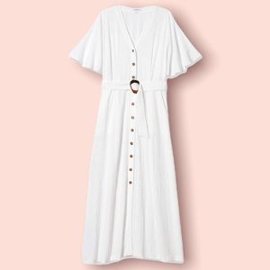 Calvin Klein VNeck Maxi with Buttons & Belt